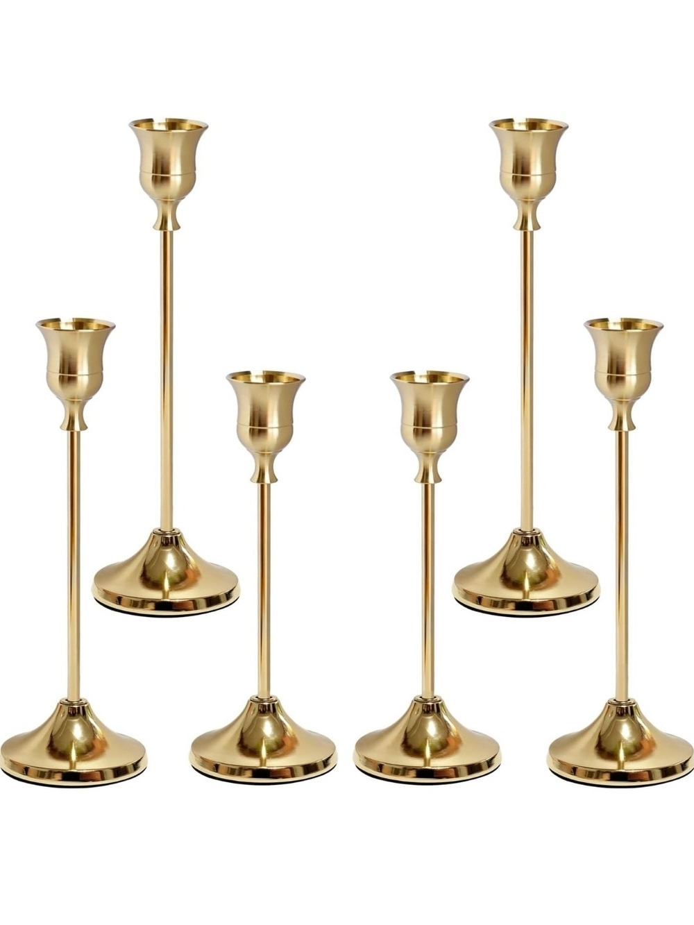 Gold Metal Taper Candle Holders - Set of 6